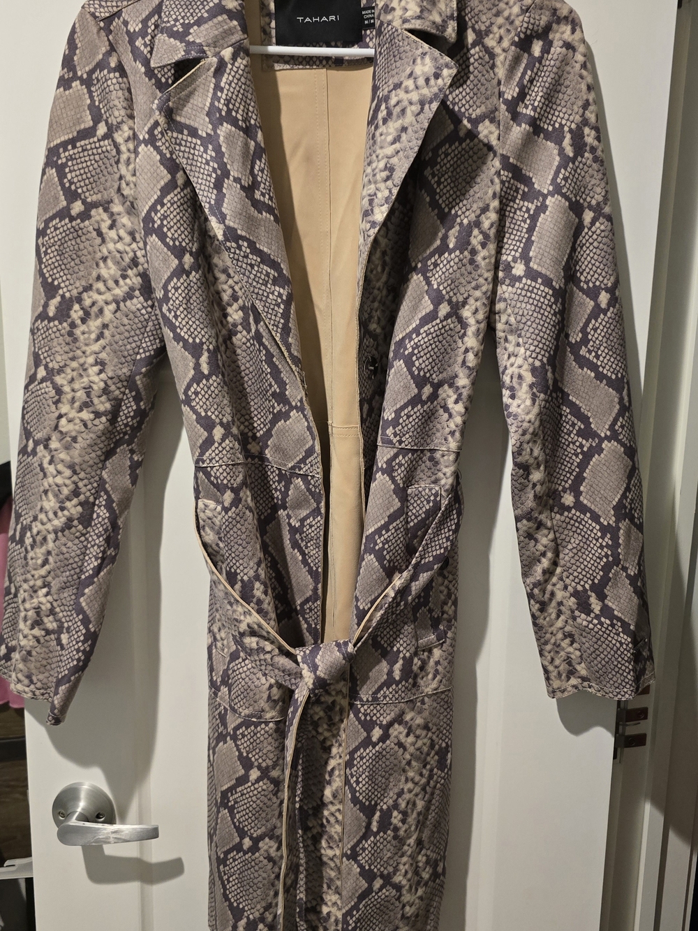 Tahari Neutral Snake-Print Trench Coat